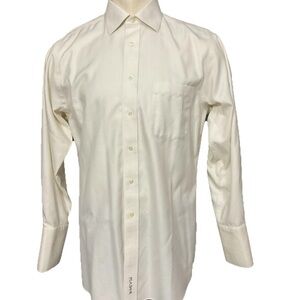 Jos A Bank Signature Cream Herringbone Wrinkle Free Dress Shirt Tailor Fit 16-33